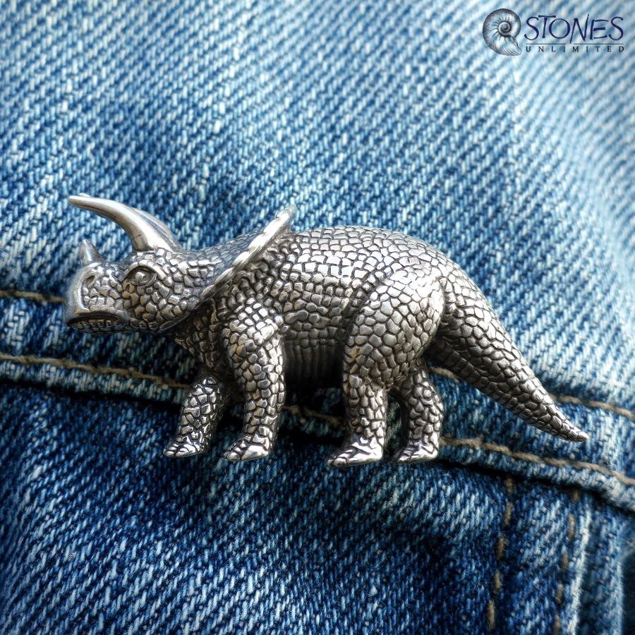 Triceratops Silver Brooch