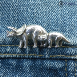 Triceratops 'mother&child' Silver Brooch